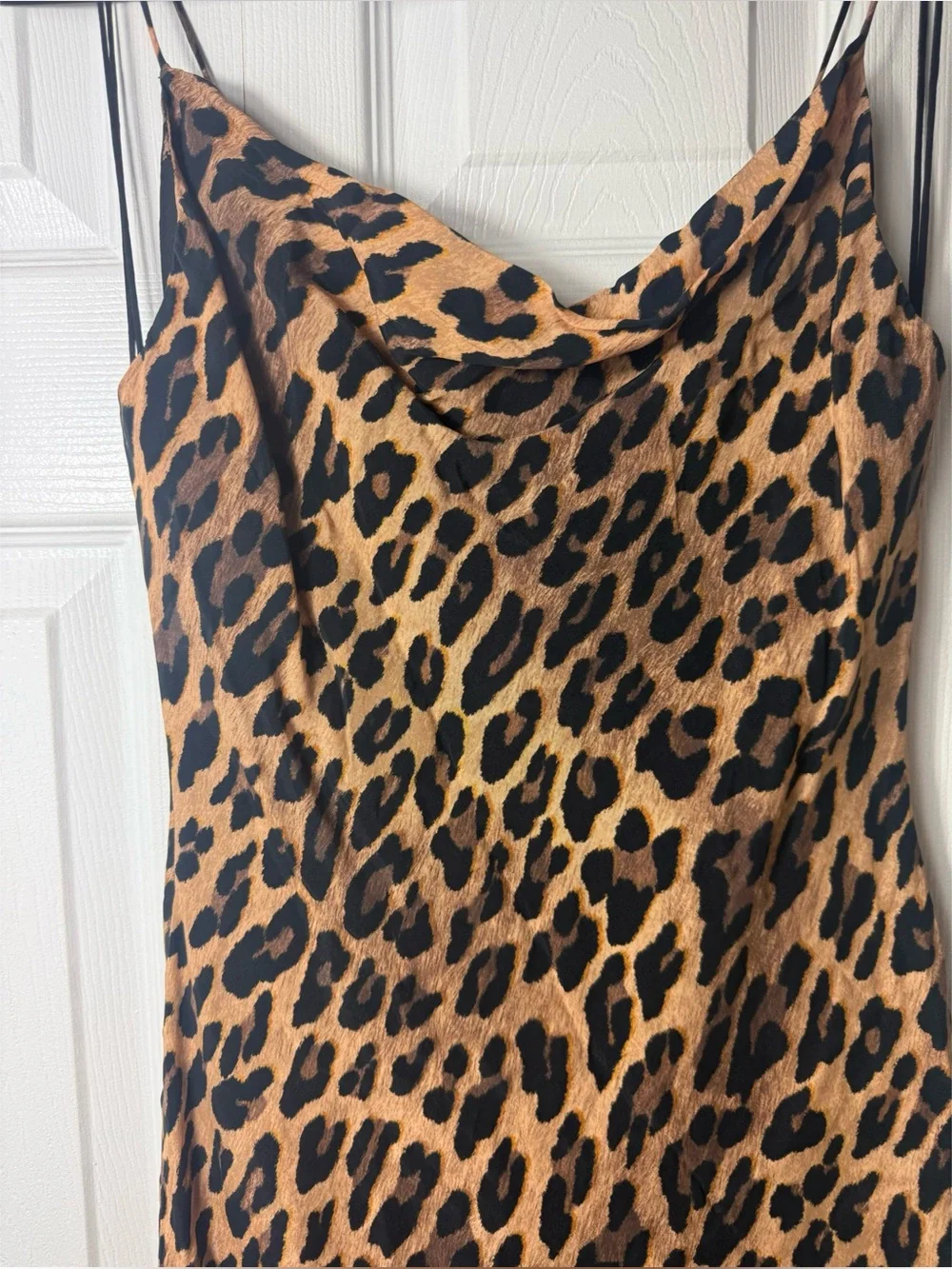 Alice + Olivia Harmony Leopard Print Slip Mini Dress Tan Size 4 Small Draped - Picture 6 of 12